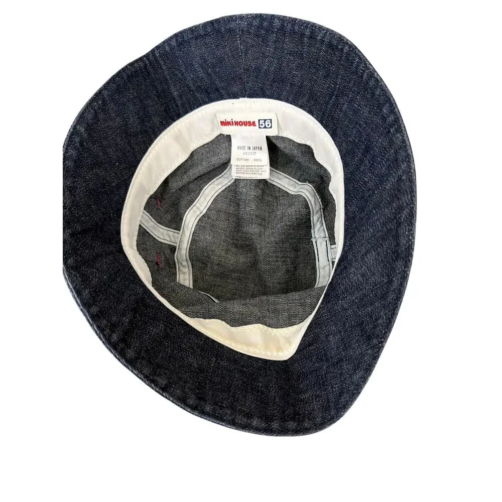 Miki House Made in Japan Denim Bucket Hat Embroidered Size 56 US Kids 5